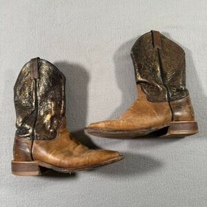 Vintage Justin Bronze Leather Square Toe Cowboy Boots Brown Western 8D